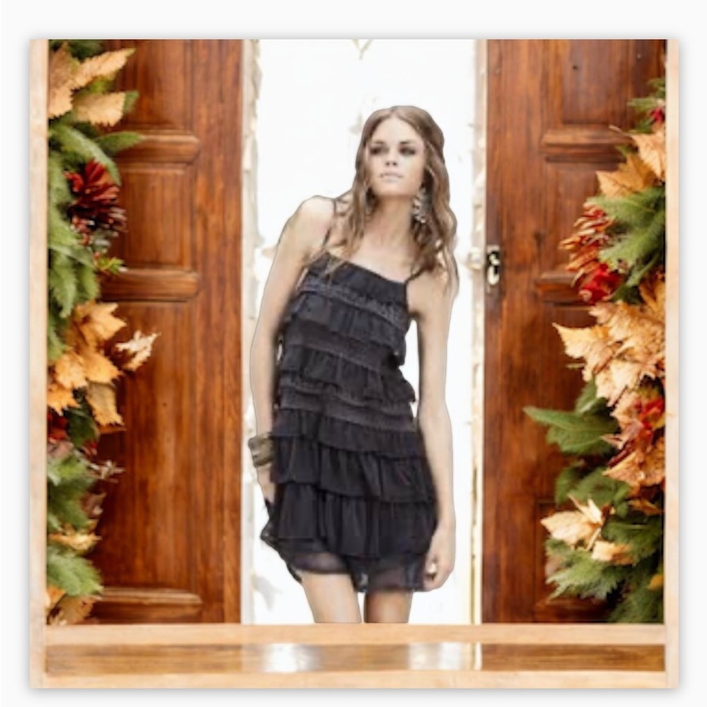 Gorgeous OXMO Grey Layered Overlay Tier Ruffle Dress 😍 -EUC Size M🍂​ - Picture 2 of 13